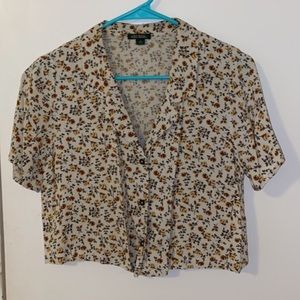 Cropped floral button down shirt